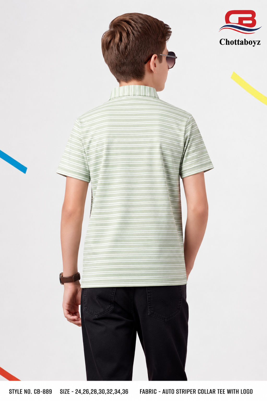 Boys Striped Polo Collar T-Shirt - view 2