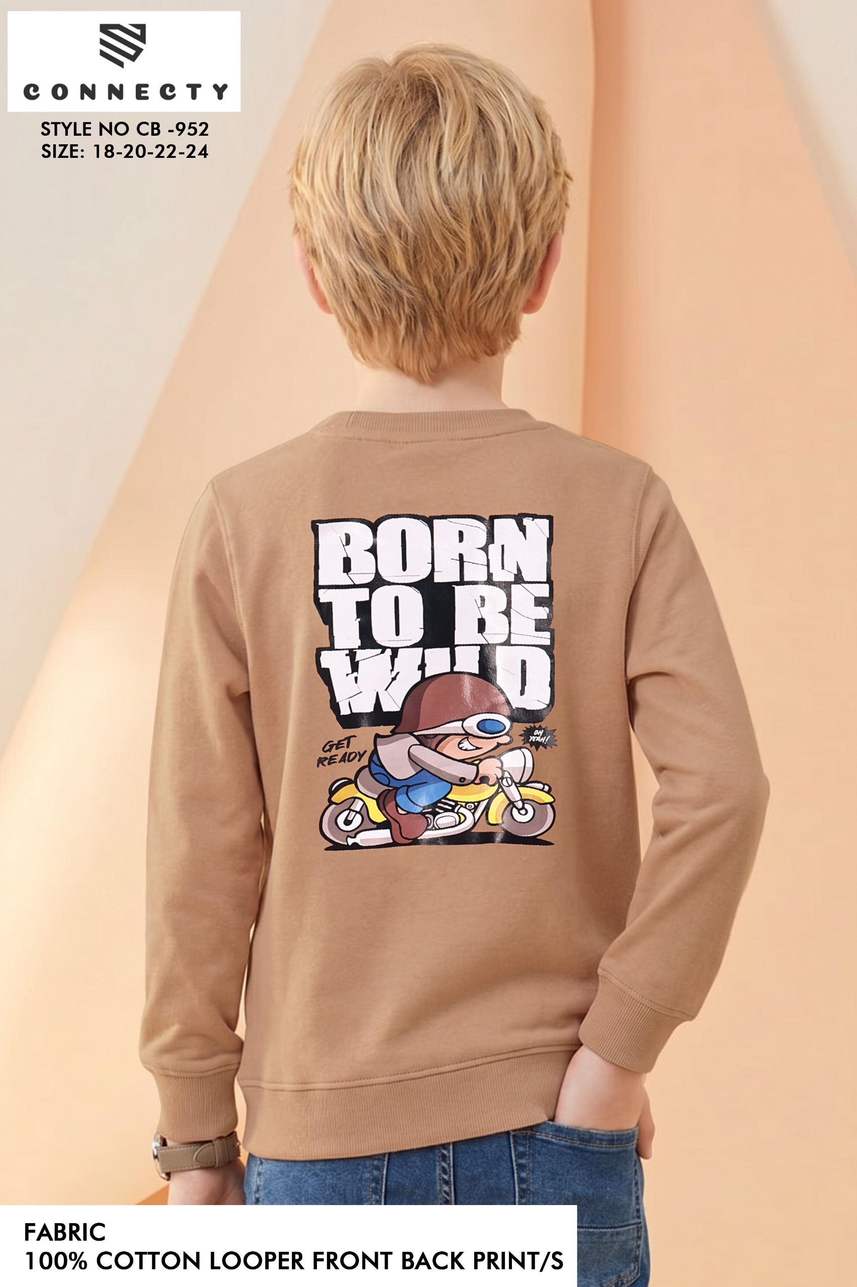Boys Front & Back Print Round Neck Full Sleeve T-Shirt - CB-952