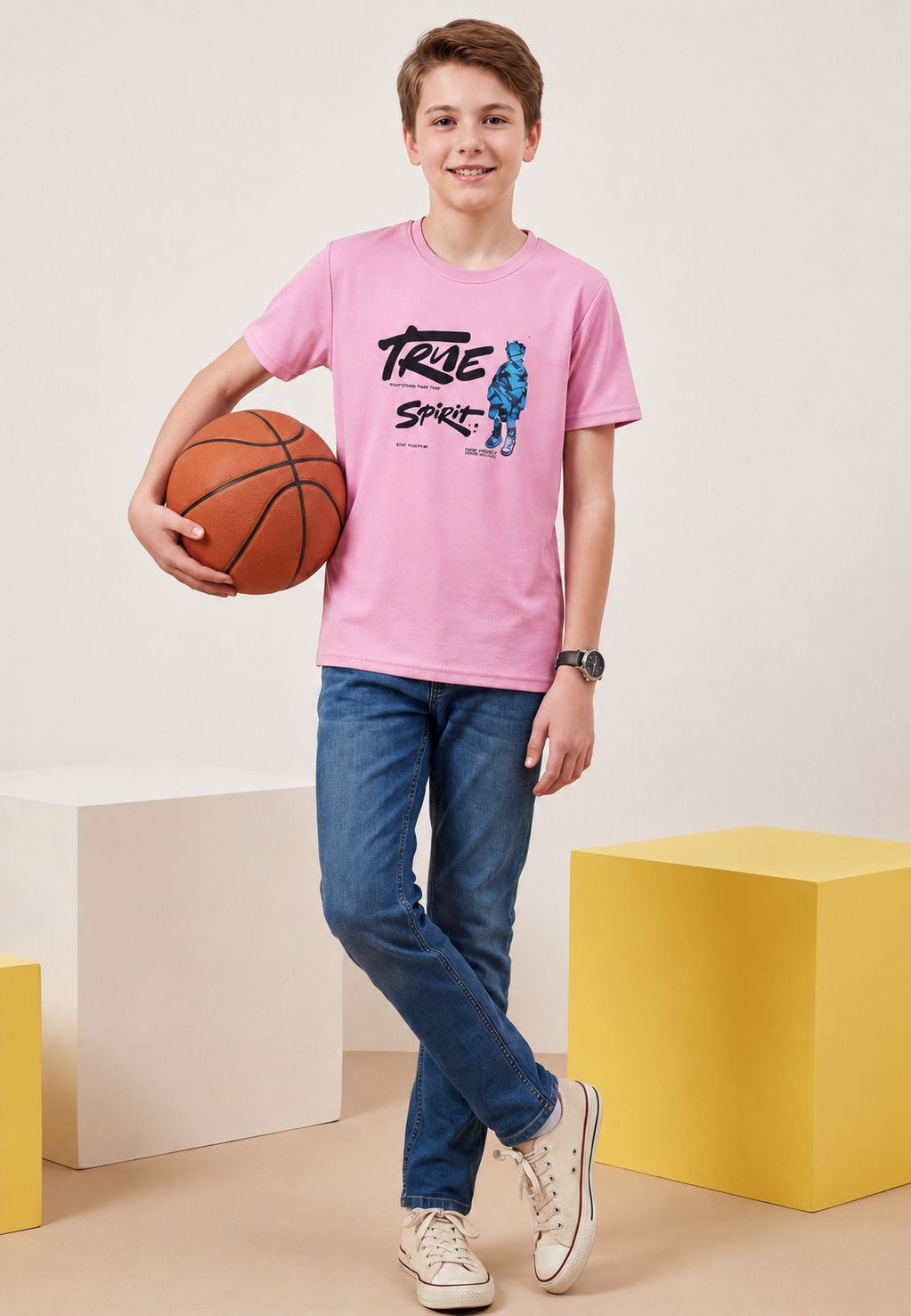 Boys Graphic Print Round Neck T-Shirt - CB-920