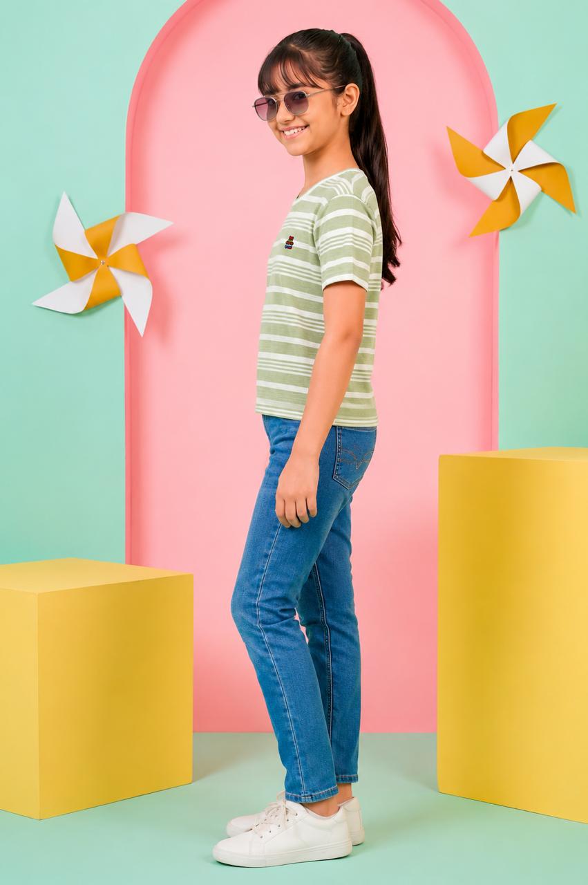 Girls Striped Crop Top  Round Neck Half Sleeve T-Shirt - view 2