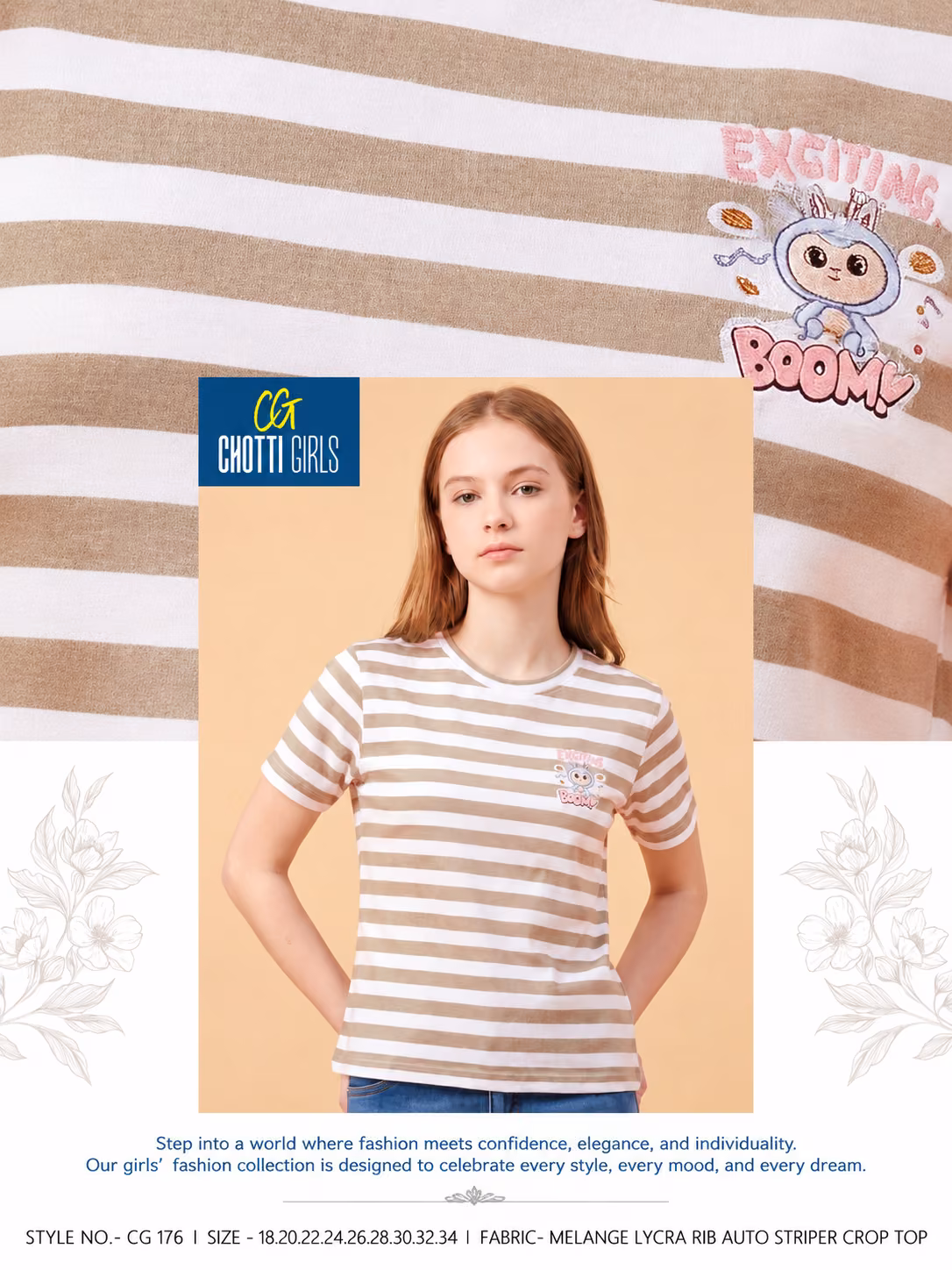 Girls Striped Round Neck Crop Top - view 3
