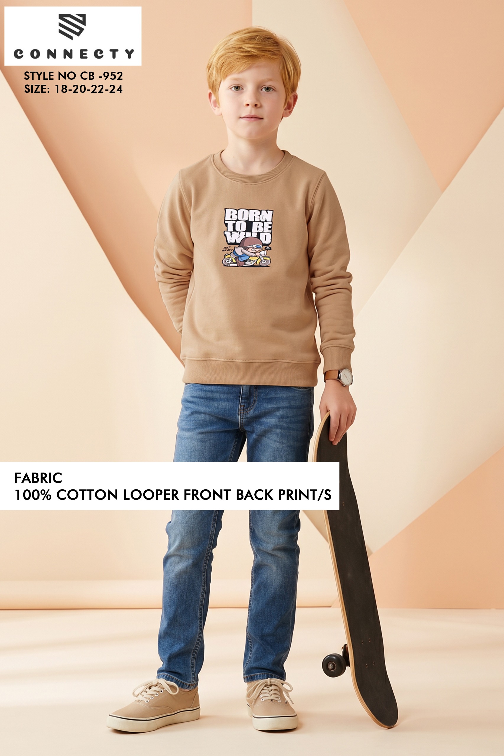 Boys Front & Back Print Round Neck Full Sleeve T-Shirt - CB-952