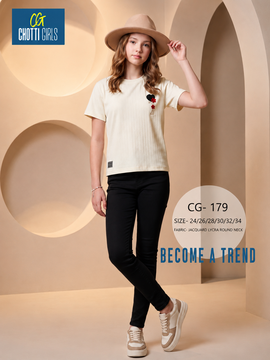 Girls Jacquard Round Neck Crop Top