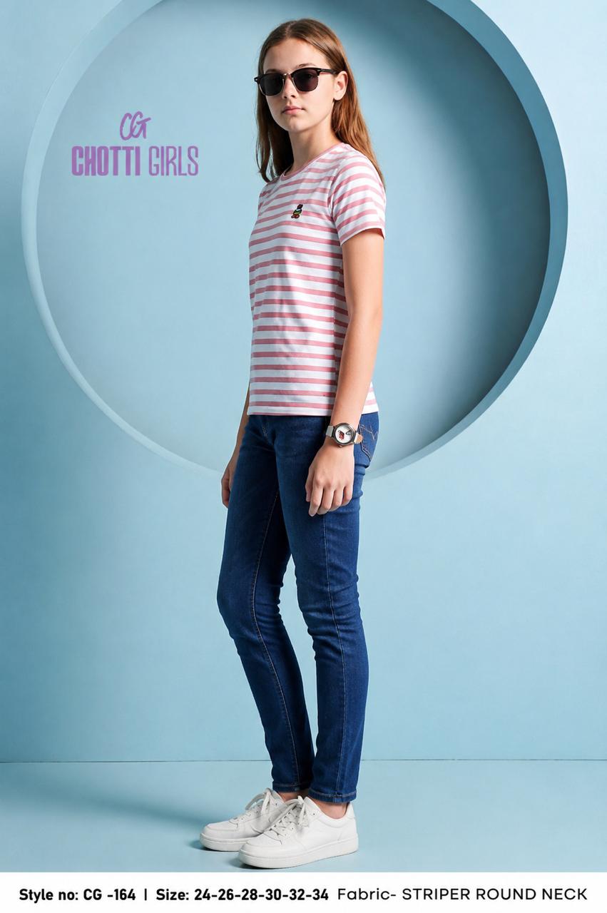 Girls Striped Round Neck Half Sleeve T-Shirt