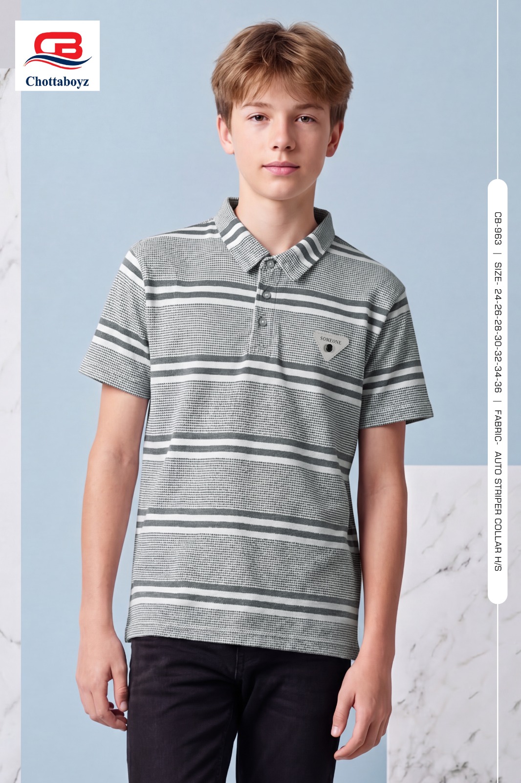 Boys Premium Auto Striper Collar Polo T-Shirt - CB-963