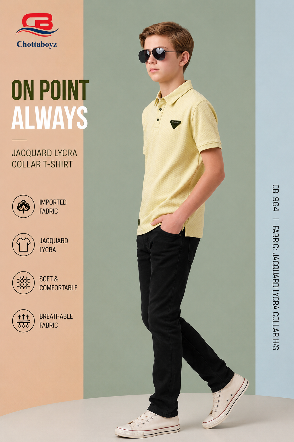 Boys' Jacquard Lycra Polo T-Shirt | Premium Casual Wear - view 2