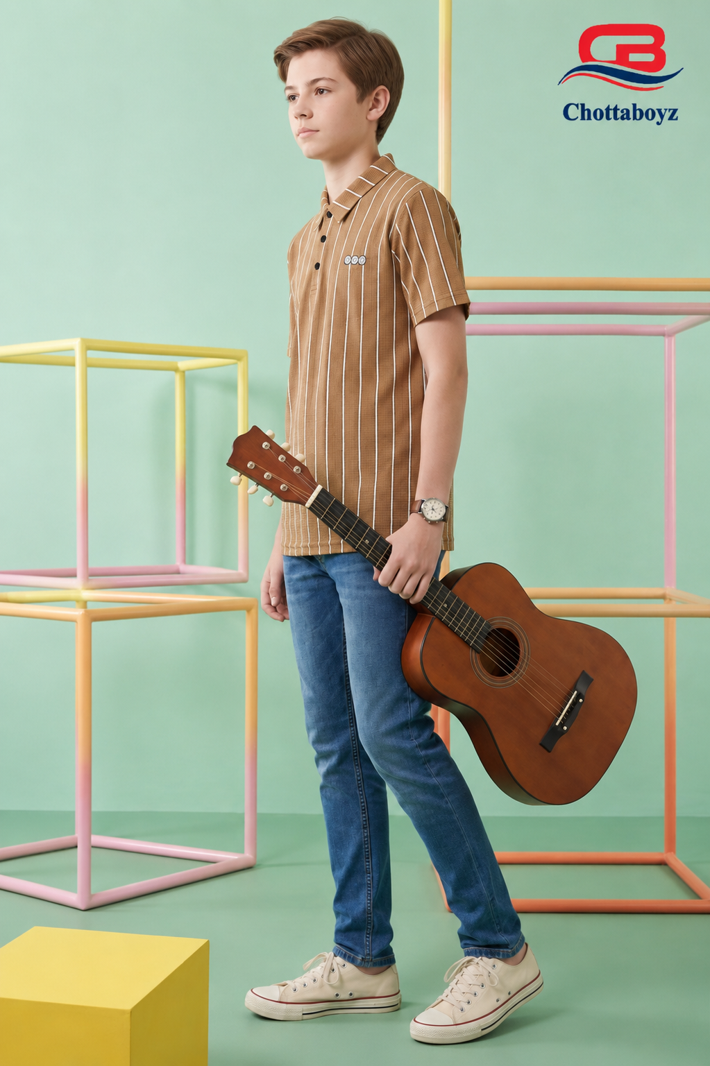 Boys Vertical Stripe Polo T-Shirt - view 3