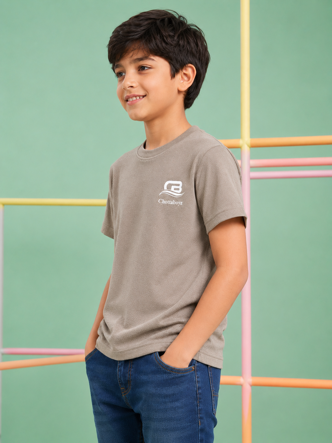 Boys Jacquard Round Neck T-Shirt - view 3