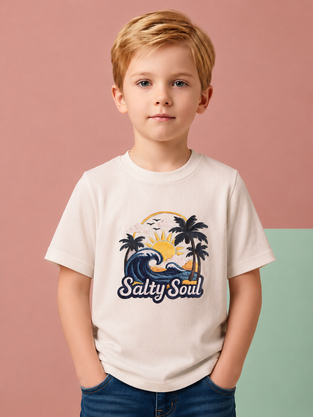 Boys Jacquard Round Neck T-Shirt - CB-925