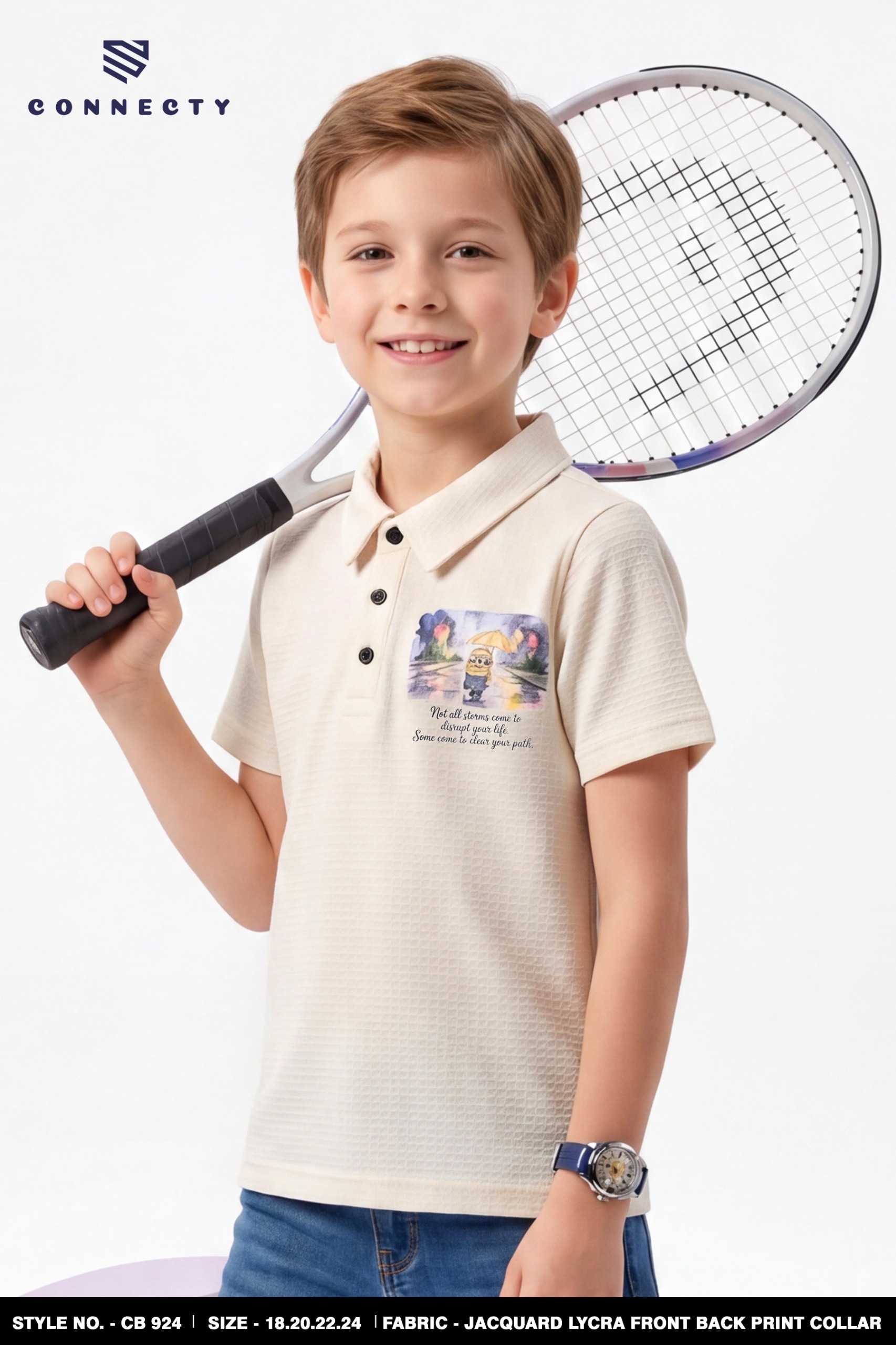 Boys Polo Collar Front & Back Print Half Sleeve T-Shirt