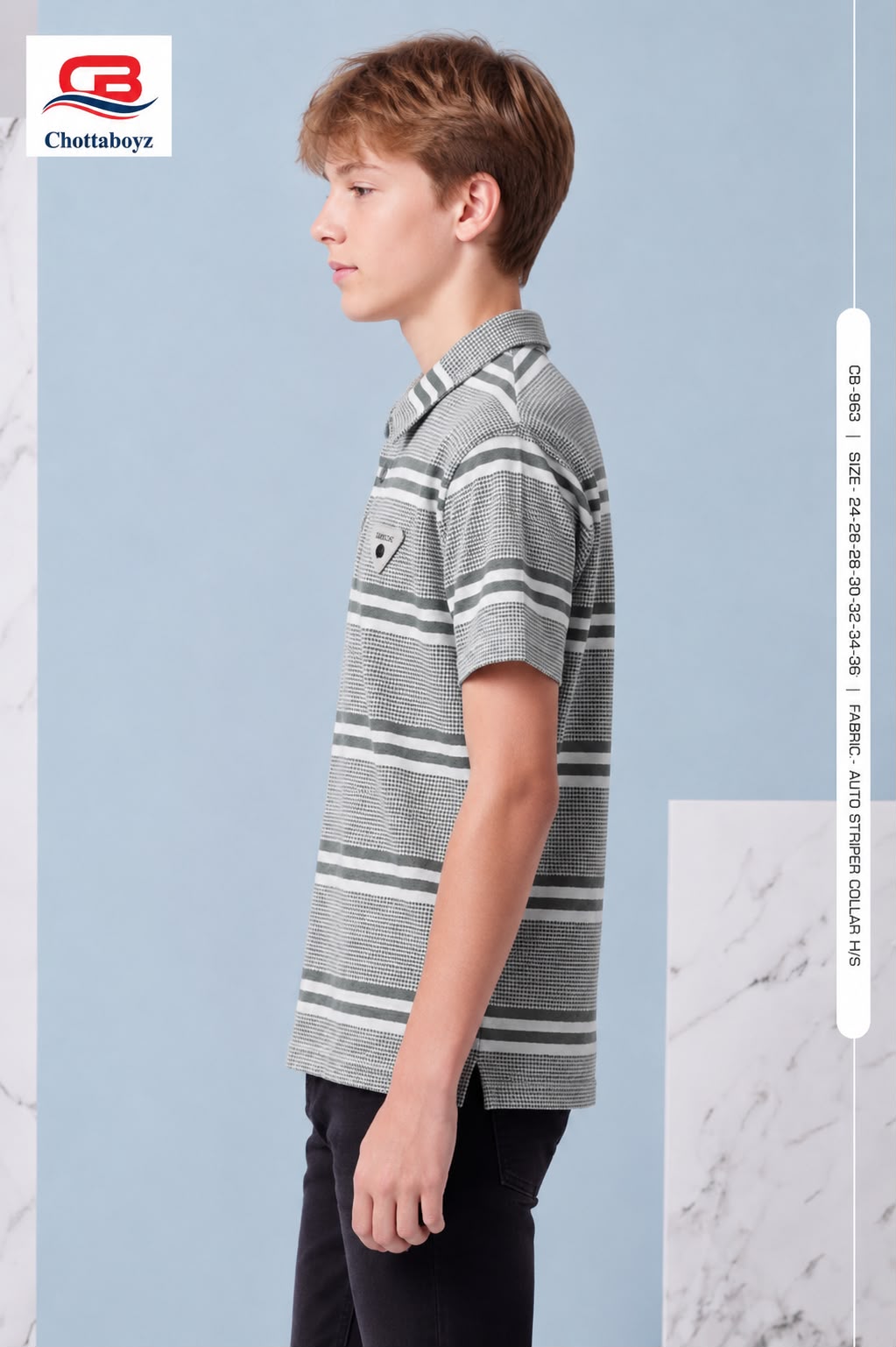 Boys Premium Auto Striper Collar Polo T-Shirt - CB-963