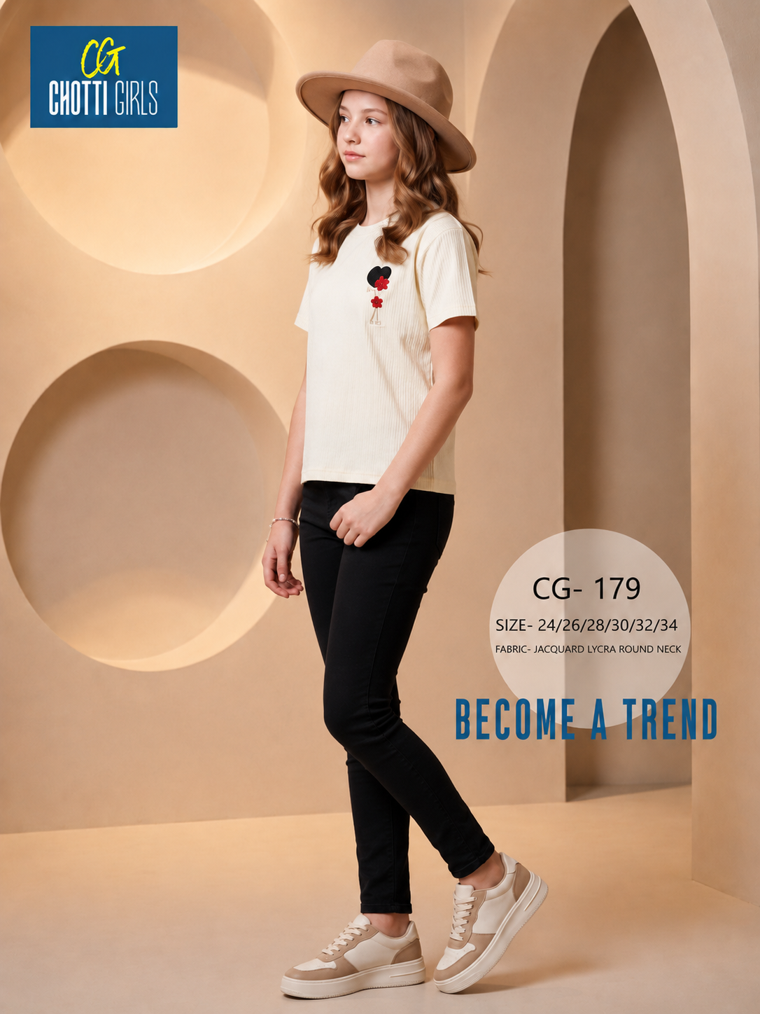 Girls Jacquard Round Neck Crop Top - view 3