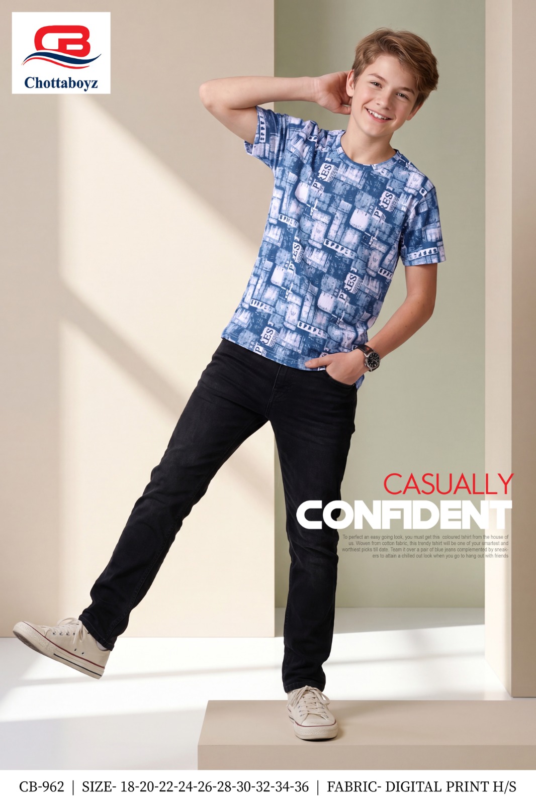 Boys Digital Print Round Neck Half Sleeve T-Shirt - CB-962