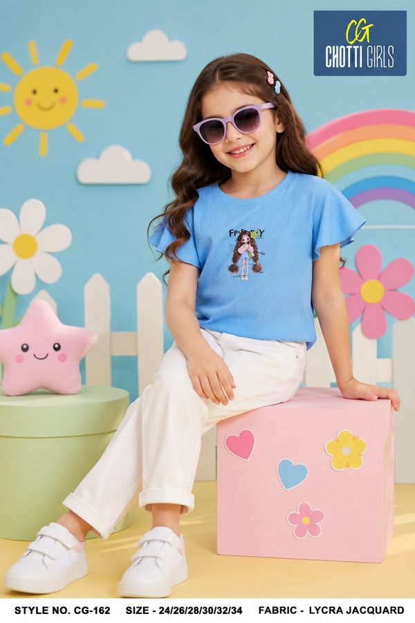 Girls Graphic Print Round Neck Half Sleeve T-Shirt - CG-162