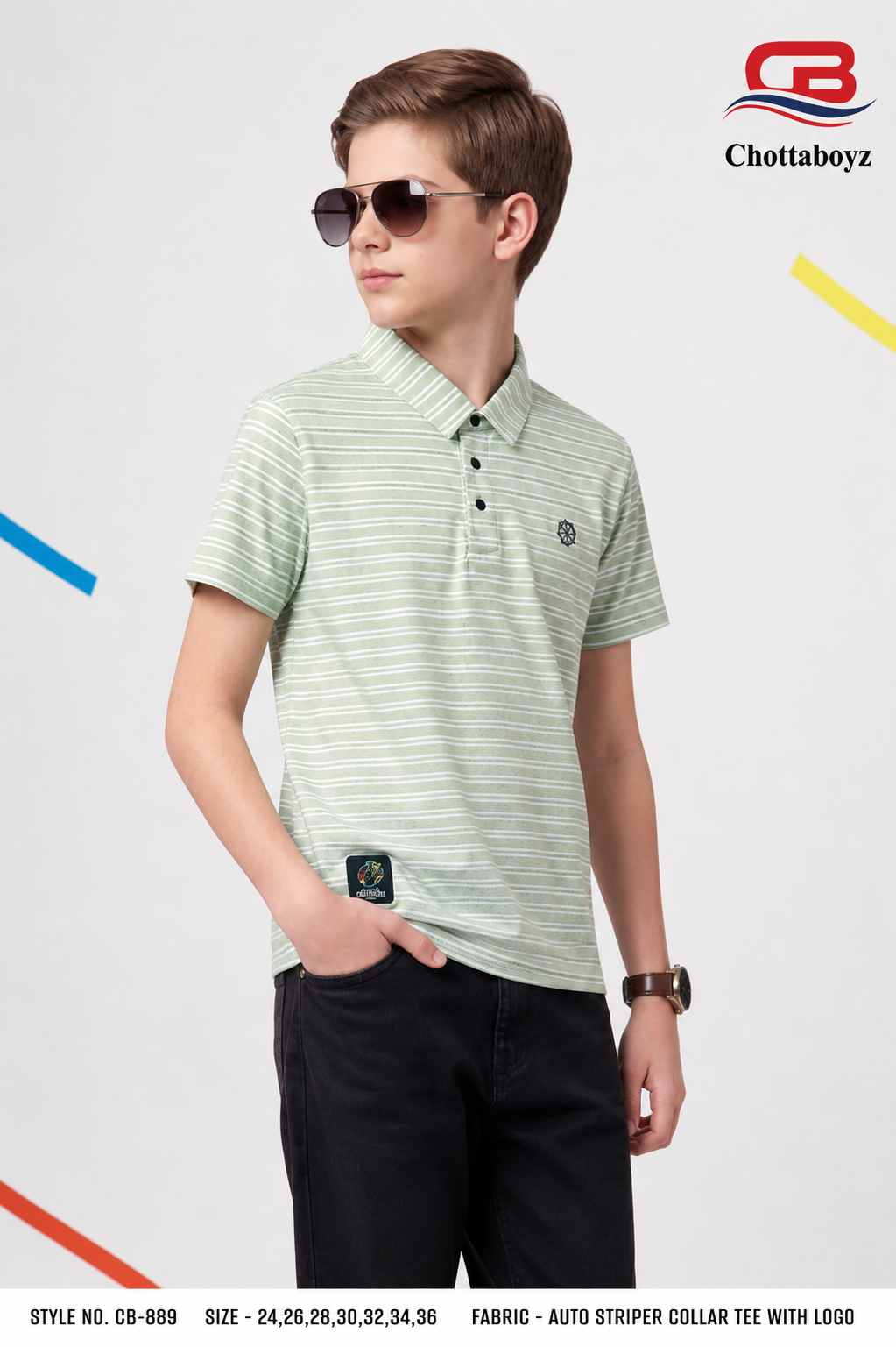 Boys Striped Polo Collar T-Shirt - view 3