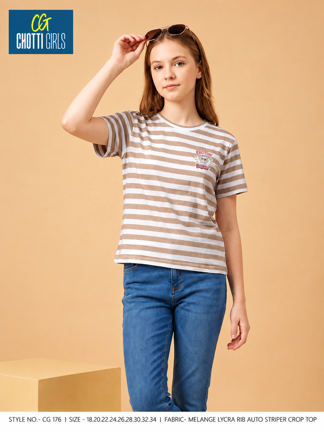 Girls Striped Round Neck Crop Top - CG-176