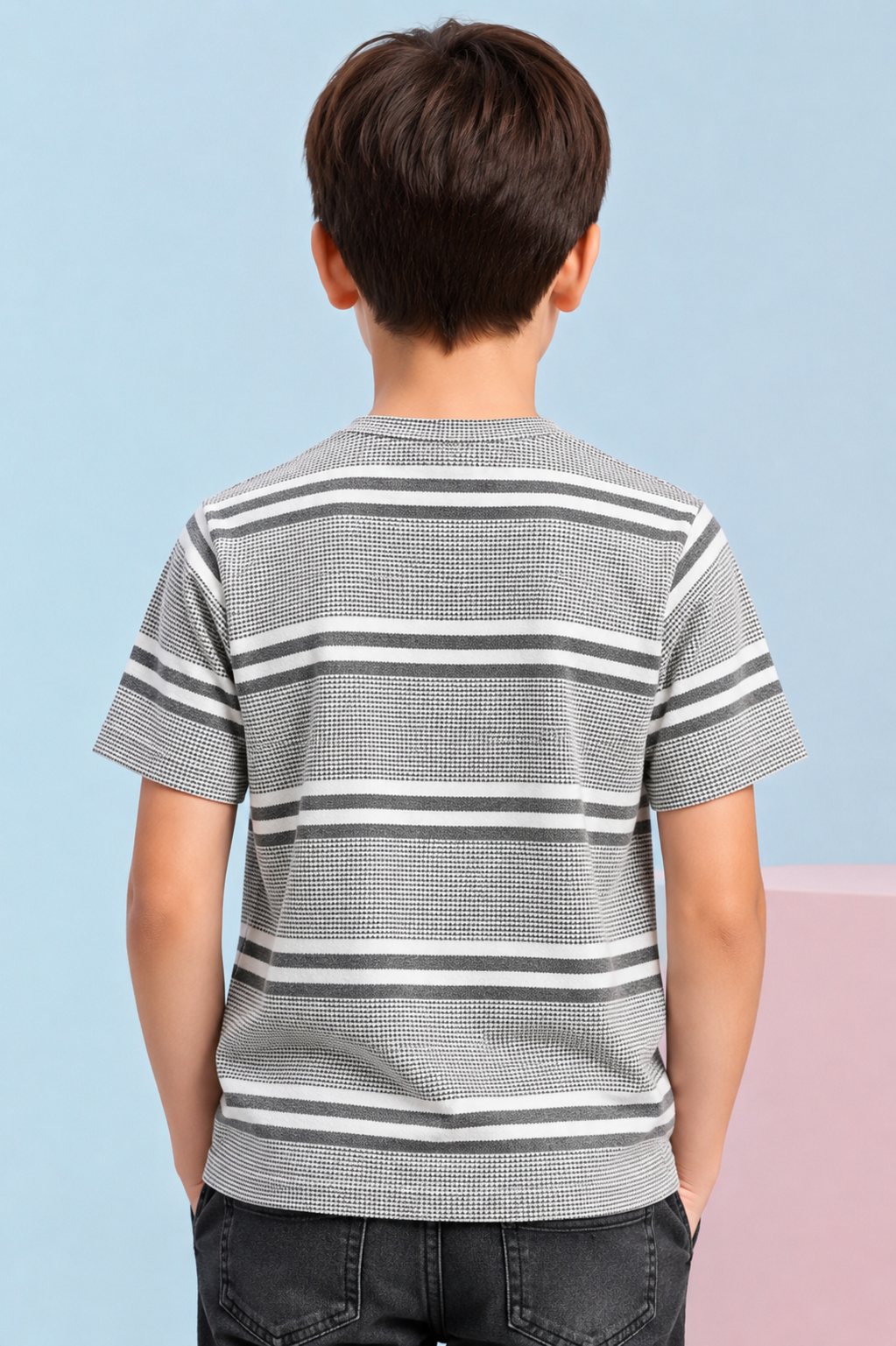 Boys Popcorn Texture Round Neck T-Shirt - CB-890
