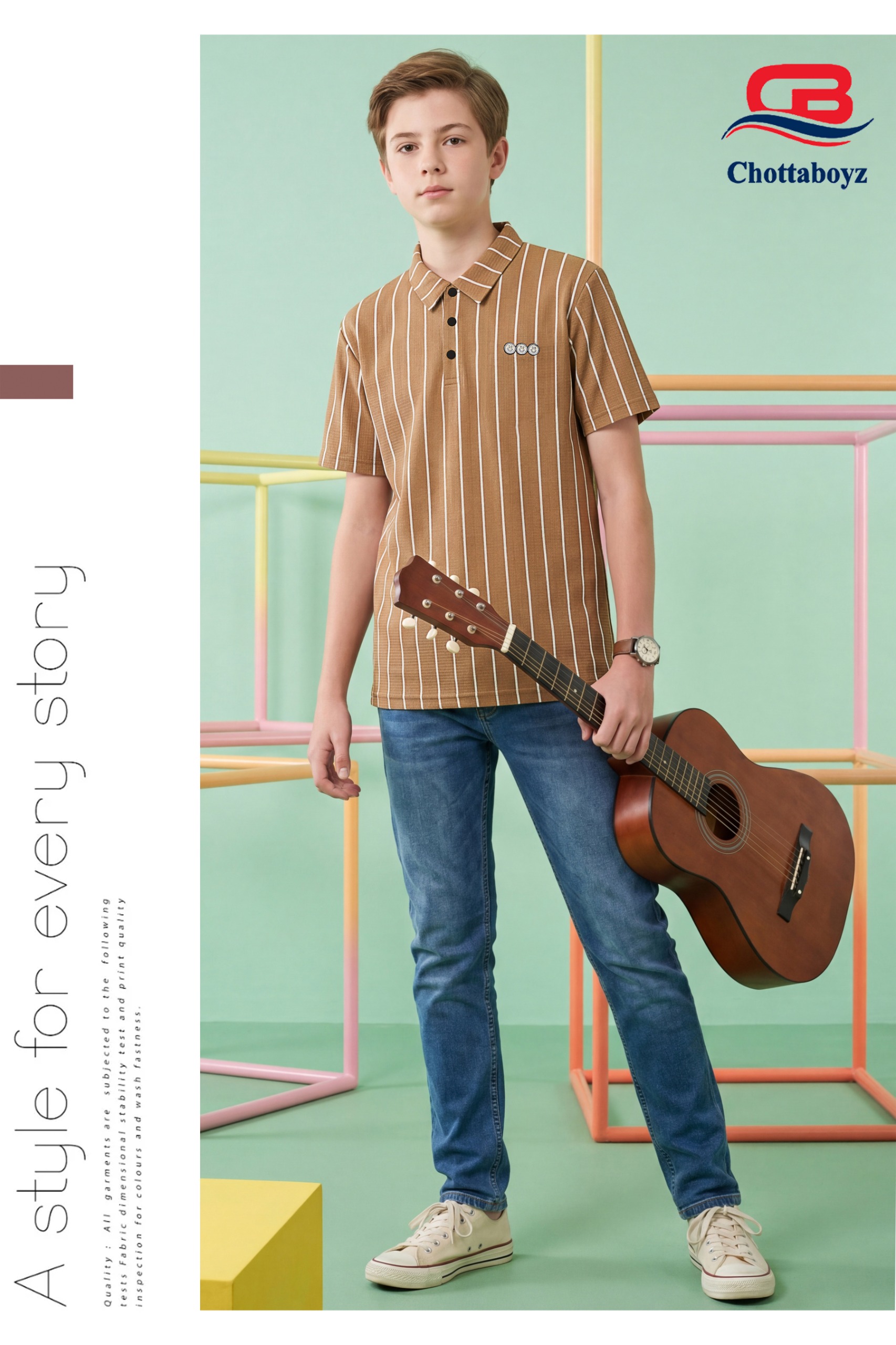 Boys Vertical Stripe Polo T-Shirt - CB-919